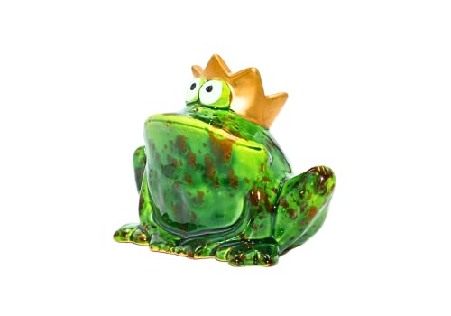 Dekohelden24 Funny Golden Crown Frog King Green Ceramic Frog Home Garden Patio Pond Decoration Length 6 x Width 12 x Height 9 cm - Image 2