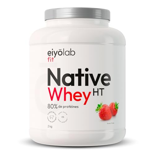 WHEY NATIVE HT | 80% de protéines | 100% Lactosérum Natif Non Dénaturé | Riche en BCAA | Proteines Musculation Rapide | Digestibilité Optimale | Texture Onctueuse Goût Fraise | 2Kg | Eiyolab