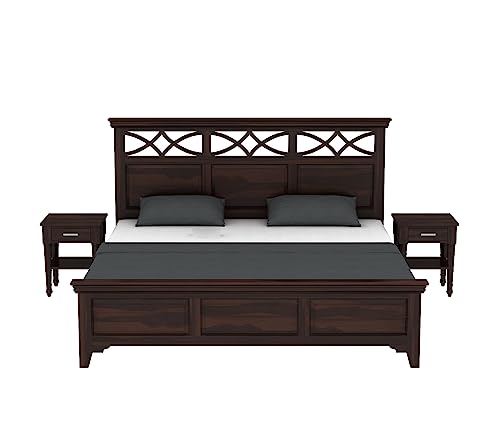 Image of Wooden Queen Size Bed Without Storage - Solid Wood Queen Cot - Cot Akka Bed - Stylish Bedroom Furniture (Queen, Allana, Walnut Finish)