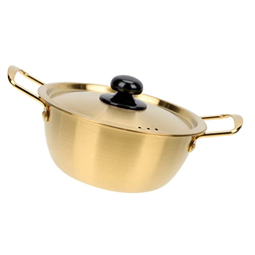 ELAYARD Olla de Ramen Coreana de Acero Inoxidable con Tapa Calentamiento Rápido y Diseño Doble Asa Olla para Cocina Doméstica y Camping Resistente y Versátil para Fideos Instantáneos