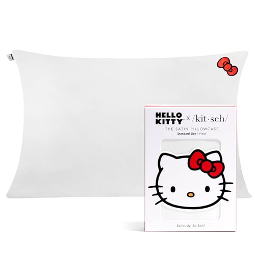 Kitsch x Hello Kitty Satin Pillowcase with Zipper Smooth Cooling & Better Than Silk Pillowcase for Hair & Skin Kids Pillow case Standard Size (19x26) Ivory