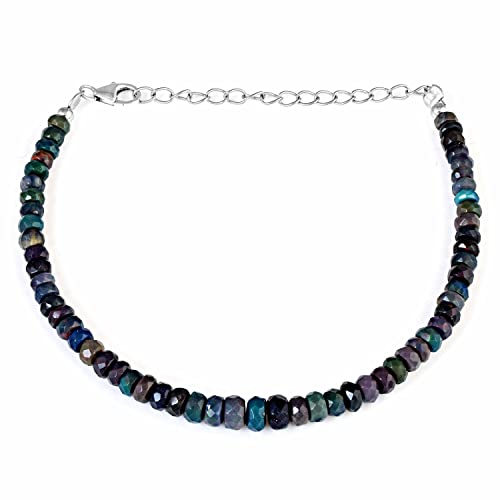 Natural Black Opal Faceted Bracelet, Multi Fire Ethiopian 925 Silver Jewelry, VN 5562