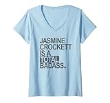 Womens Jasmine Crockett is a total badass - subtle gray - Heart V-Neck T-Shirt