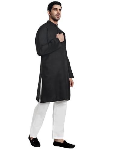 Men's Cotton Blend Casual Kurta Pajama Set (Black, X-Large)4