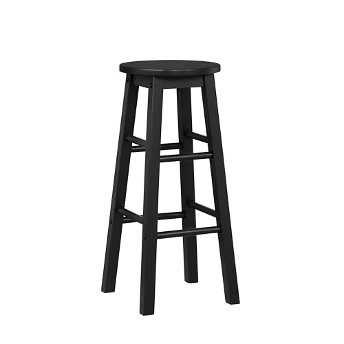 Image of Linon Zeke Black Solid Wood Backless Round Barstool with 29 inch Seat Height