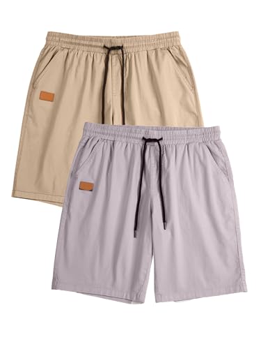 JMIERR Mens Casual Shorts - Cotton Drawstring Summer Beach Stretch Twill Chino Golf Shorts