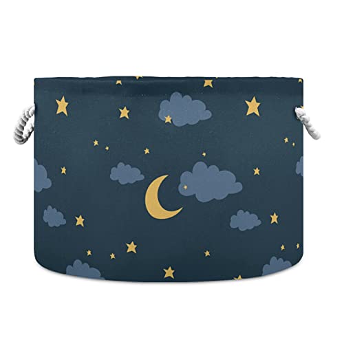 Image of ALAZA Night Sky with Moon Stars and Cloud Storage Basket Gift Baskets Large Collapsible Laundry Hamper with Handle, 20x20x14 in, (B06D20005)