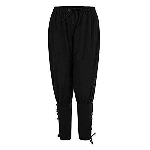 JoyeArt Men's Spring Summer Autumn Ankle Banded Pants Medieval Viking Navigator Trousers Renaissance Pants,Black,Large
