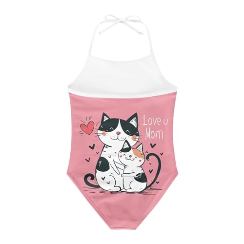Image of Cute Backless One Piece Swimsuits for Girls Adjustable Halter Strap Bathing Suit Beach Swimwear for Girls