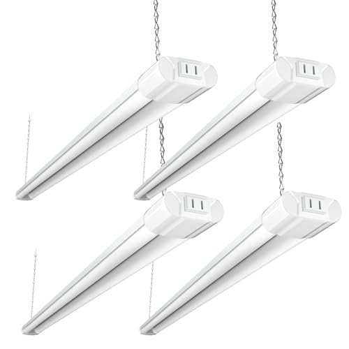 Image of BBOUNDER 4 Pack Linkable LED Shop Light with Reflector, Super Bright 6500K Cool Daylight, 4400 LM, 4 FT, 48 Inch Integrated Fixture for Garage, 40W Equivalent 250W, Surface & Suspension Mount, White