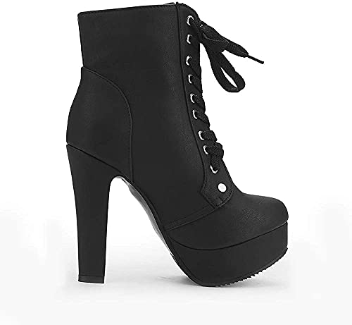 Viuluti 2025 Women's Lace-up Combat Ankle Boots Platform High Heels Sexy Round Toe Heeled Booties4