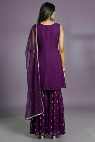 Image of Xomantic Fashion Women's Embroiderd Work Navyblue Color Weding Wear Anarkali Kurta Sharara Set