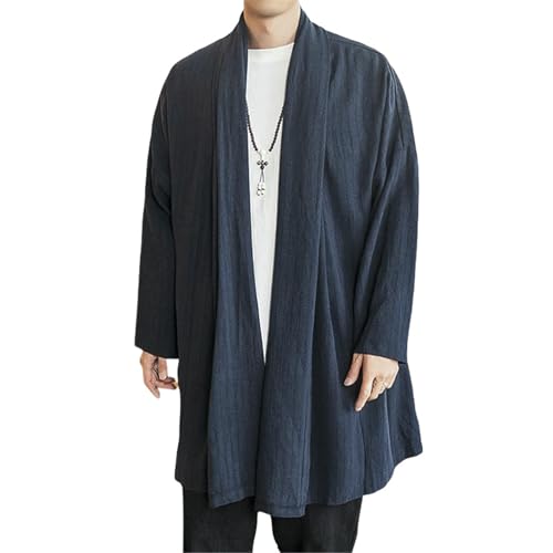 Cardigan long homme style chinois bleu marine en taille L