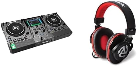 Numark Mixstream Pro Go DJ Controller Bundle with Headphones for Studio Recording, Music Production, Podcasting, Streaming