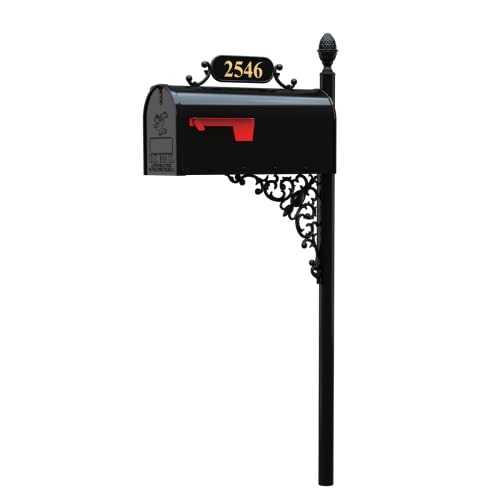 ADDRESSES OF DISTINCTION Oak Large Mailbox & Post Kit – Black System Includes Address Plaque, Numbers & Mounting Hardware – Rust Resistant Metal Box with Decorative Finial