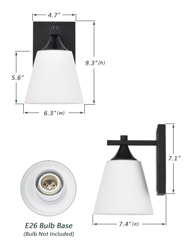 Image of Black Wall Sconce Light, American Sconces Wall Lighting, Traditional 1 Light Bathroom Vanity Lighting with Opal Glass Shade, Wall Light for Bedroom Bathroom Living Room Entryway Hallway
