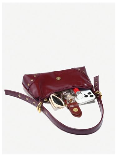 Image of QWINEE Women's Vintage Buckle Shoulder Bag Y2K Punk PU Leather Handbag Clutch Purse