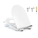 SONGMICS Sedile WC a Forma di D Lungo, Copriwater a Chiusura Rallentata, Sgancio Rapido, Asse WC Universale Facile da Montare, Sedile Water in Urea-duroplast, Regge 300 kg, Bianco BTL102WZ01