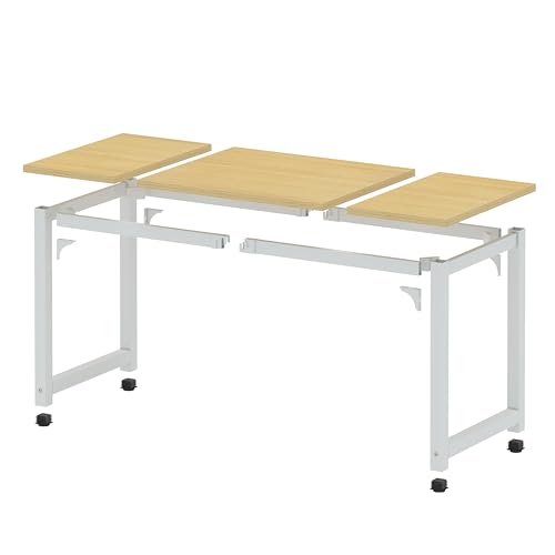 Image of NSdirect 63 inch Computer Desk,Large Home Office Desk Wide Workstation 1 inch Thicker Tabletop for Writing,Games and Home Work PC Desk Modern Finish Wood Board and Sturdy Steel Legs,Oak+White