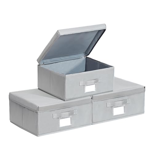 Augfox Conjunto de 3 caixas de armazenamento com tampa - organizador de armário, caixas de armazenamento de roupa, cestas ideais de armazenamento (cinzento-claro, 36 x 32 x 16 cm) - práticas e