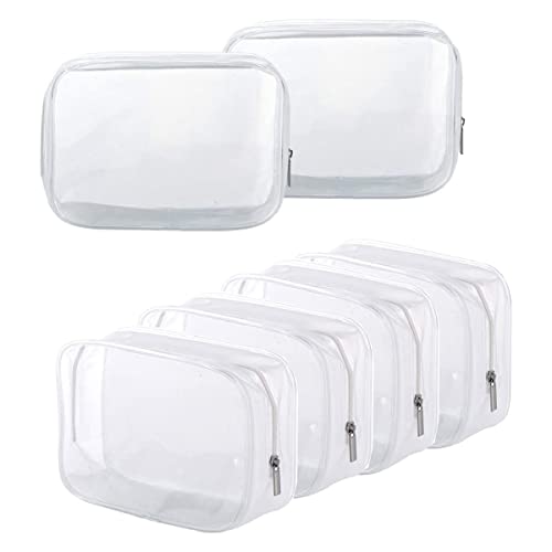 Image of 6 Pack Clear Toiletry Carry Pouch with Zipper Portable Plastic Waterproof Cosmetic Bag TSA Approved for Vacation Travel Bathroom and Organizing (White, Large)