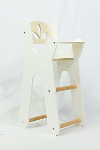 Leonora - Wooden Highchair for Baby Dolls- White Chair for Dolls Up to 18”- Mommy & Me Role Play – Develops Pretend Play and Nurturing Skills- Toys for Boys and Girls 18 Months+-20 x 9.5 x1