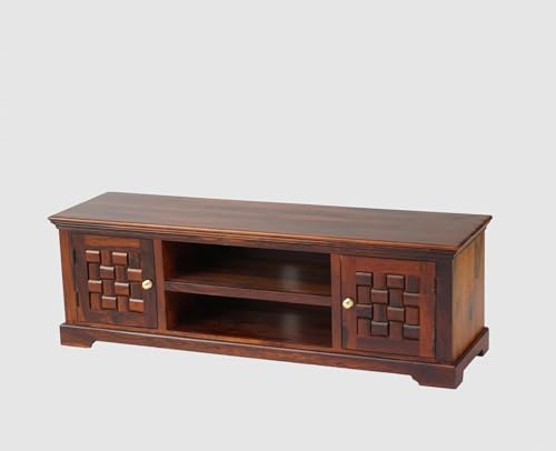 Image of Solid Wood TV Unit for Living Room 55 Inch Furniture - Wooden TV Unit with Storage Cabinet with 2 Door, 2 Shelves Wooden TV Cabinet for Living Room - Fits up to 55-Inch TV (Jason)