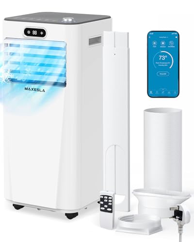 Maxesla Air Conditioning Unit, Portable Air Conditioner 9000 BTU 4-in-1 Dehumidifier, Fan with 3 Speeds, Digital Display, Remote Control, WiFi Compatible, Window Kit, 24H Timer for Room Up to 215ft