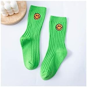 PBLCYUT 1 Pairs Pure Cotton Children Socks Cute Cartoon Yellow Smiley Embroidery Boys Girls Sports Socks Four Seasons Kids Tube Socks (Color : Blue, Size : S(2-4 Years old))