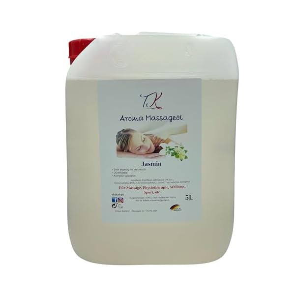 Huile de massage aromatique 5 l - Jasmin pour massage, physiothérapie, bien-être, sport, etc. - Qualité pharmaceutique