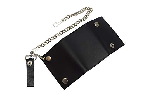 MARSHAL Men's Genuine Leather Black Trifold Wallet with Chain Biker Trucker Motorcycle4