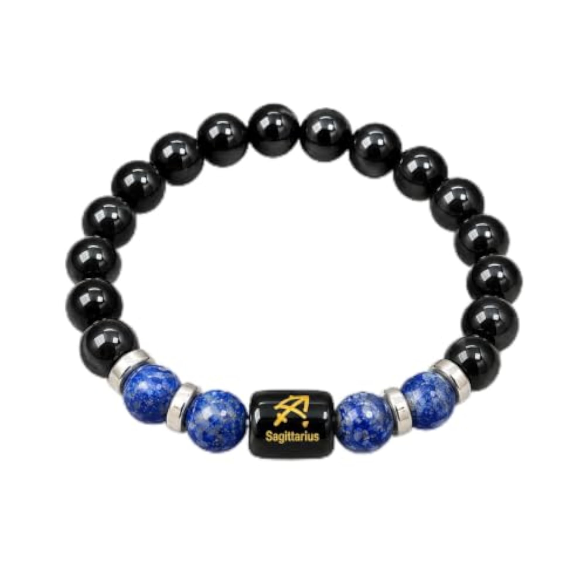 Sagittarius Bracelet for Men & Women, Black Obsidian & Lapis Lazuli