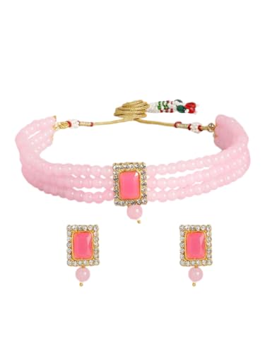 Juego de joyas de perlas Kundan DMZ-2405 el regalo ideal en oro rosa