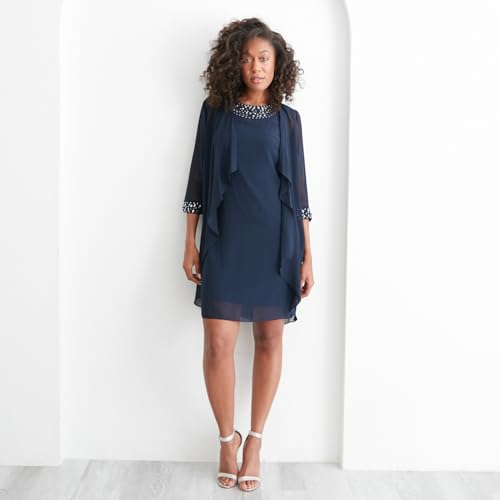 S.L. Fashions Women's Chiffon Tier Jacket Dress with Beaded Neck and Cuffs2