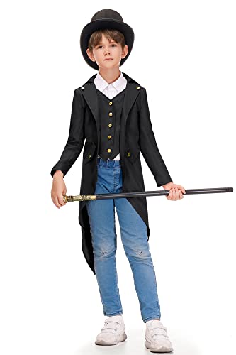 Besserbay Kid Boys Vampire Gothic Tailcoat Renaissance Steampunk Vintage Medieval Black Tuxedo Jacket Plagu Costume 5-6 Years #TOP2