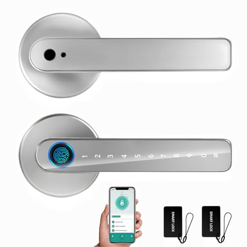 AILRINNI Cerradura Inteligente - 5 en 1 Cerradura Electrónica con Desbloqueo Remoto, Huella Dactilar, Tarjeta IC, APP, Contraseña, Llave Mecánica, Protección Contraseña, para Dormitorio, Hotel