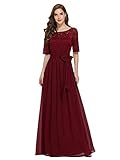 Ever-Pretty A-línea Encaje Talla Grande Vestido de Fiesta Cuello Redondo Largo para Mujer Borgoña 52