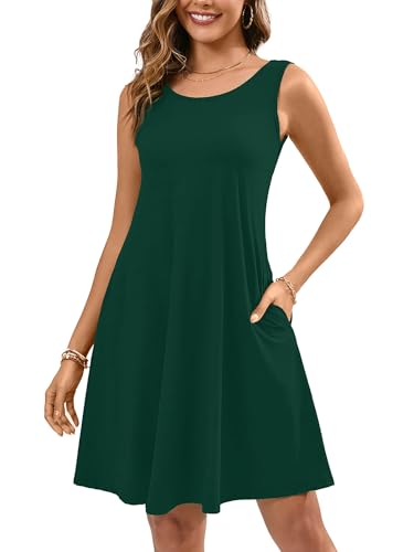Image of KORSIS Summer Dress for Women Casual T Shirt Tank Dresses Sleeveless Swing Flowy Ladies Beach Vacation Sundress with Pocket