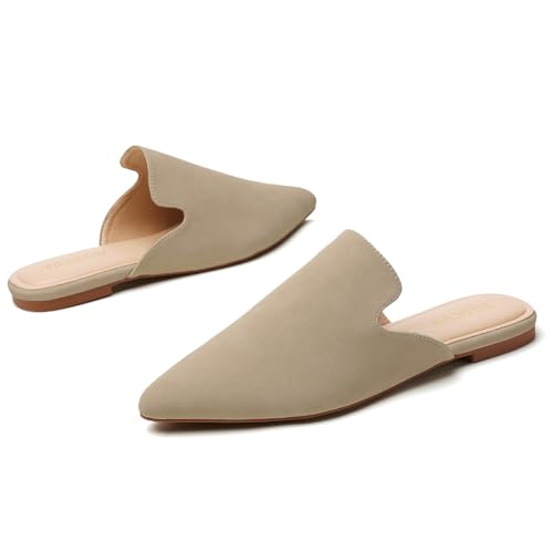 Image of Tilocow Women's Pointed Toe Flat Mules Backless Slip On Loafers