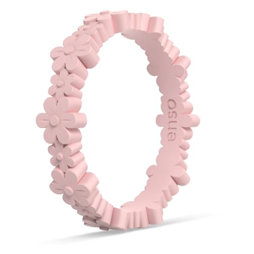 Enso Rings Stackable Beaded Silicone Wedding Ring Hypoallergenic Unisex Stackable Wedding Band Comfortable Minimalist Band Daisy-Pink Sand (Daisy)-Size 7