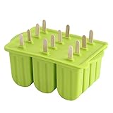 Silicone Popsicle Mold, 12-Grids Food Grade Silicone Ice Cream Mold Maker Making Tool with Cover and Ice Cream Sticks(Green)