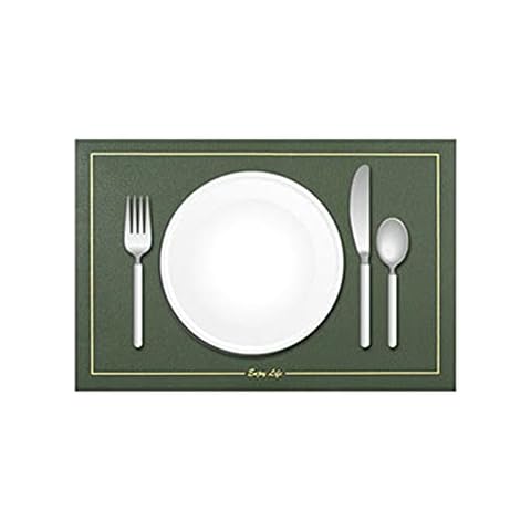 Placemat, Contrasting Color Western Placemat 4-Piece Set, Waterproof, Oil-Proof, Heat-Resistant Double-Sided, Suitable for Home Kitchen Decoration PVC Western Placemat,Dark Green Cover