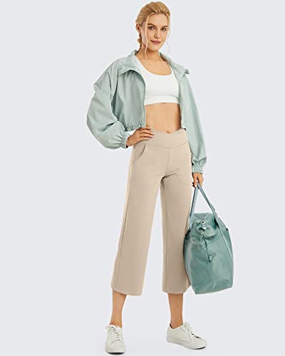 Image of G4Free Capri Pants for Women Wide Leg Yoga Dress Capris with Pockets Cross Loose Casual Work Crop Pants