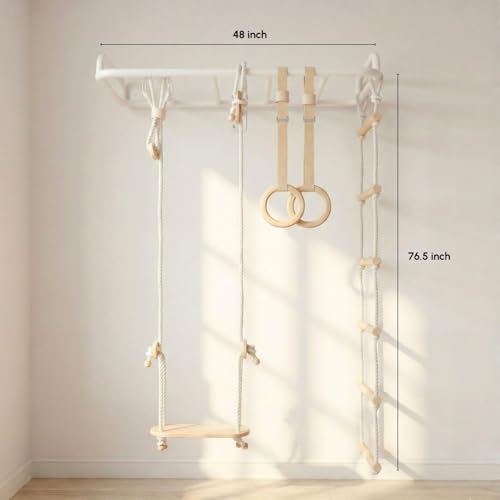 Image of Curious Cub All-in-One Monkey Bars for Kids Indoor Wall Mounted | Kids Pull Up Bar for Home Gym with Swing, Gymnastic Rings & Climbing Ladder | Indoor Jungle Gym Equipment (4+ Years)