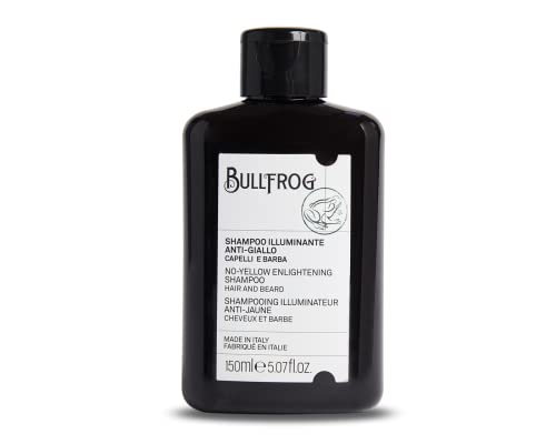 Bullfrog Champú antiamarillo Illuminating para cabellos grises, blancos o blanqueados y barba, pigmentos azules, 95,3% de ingredientes naturales, elimina el amarillamiento y aporta brillo, 150 ml