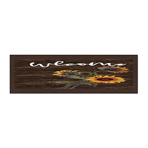 Plaque murale rustique en bois avec tournesol 15x50 cm