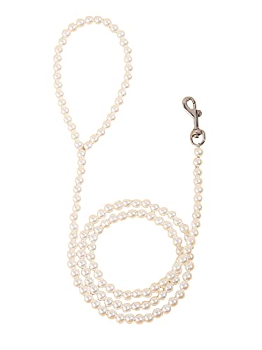 QWINEE Pearl Beaded Pet Leash Cat Dog Leash Elegant Puppy Leash Pet Leash with Lockable Hooks for Small Medium Dogs Cats Kitten White One Size