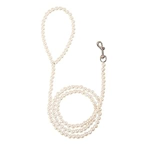 QWINEE Pearl Beaded Pet Leash Cat Dog Leash Elegant Puppy Leash Pet Leash with Lockable Hooks for Small Medium Dogs Cats Kitten White One Size