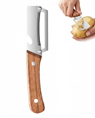 DLPRK Pelador de Verduras Multifunción, 3 en 1 para Cocina con Mango de Madera Ergonómico, Hoja de Acero Inoxidable Ultraafilada, Pelado sin Esfuerzo de Frutas y Patatas, Zanahorias