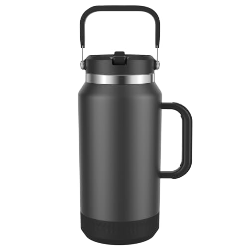 Image of 64oz Insulated Water Bottle with Flip Straw Lid - Leak-Proof, Sweat-Free, Top and Easy-Grip Side Handle, Silicone-Wrapped for Comfort, Iced for 34 Hours, Wide Mouth, BPA-Free, Anti-Slip Base
